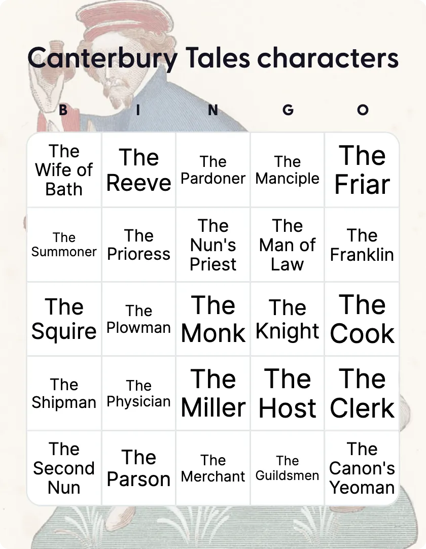 Canterbury Tales characters bingo