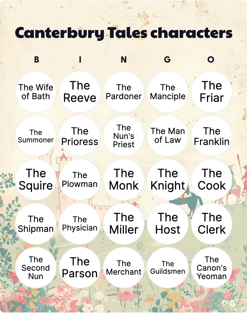 Canterbury Tales characters bingo