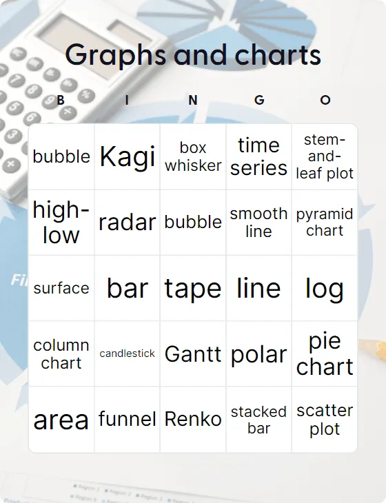 Graphs and charts bingo card template