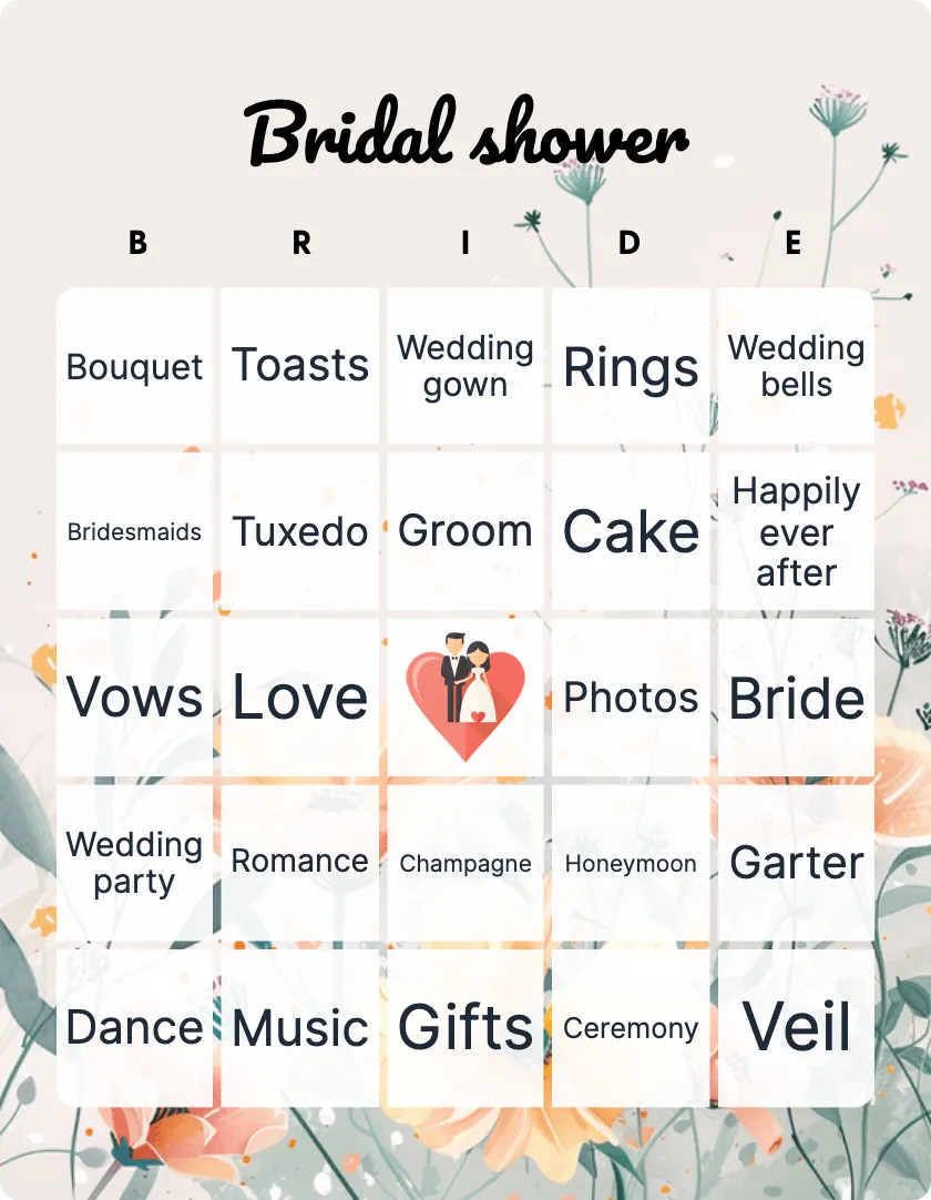 Bridal shower bingo