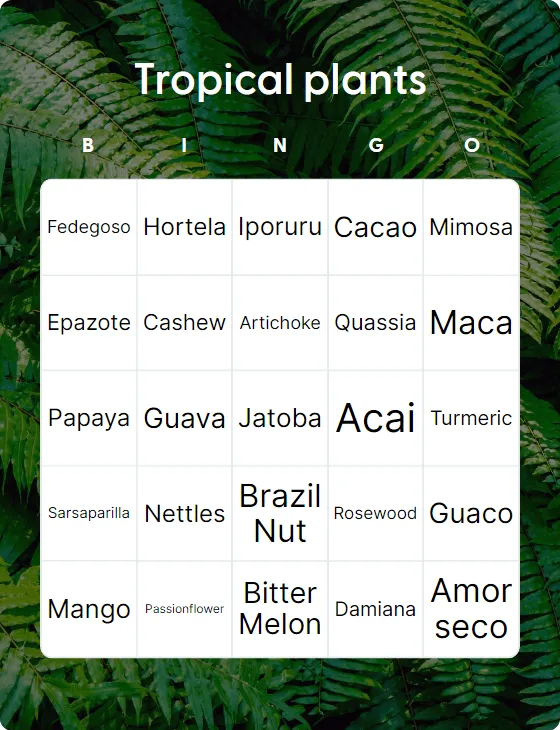 Tropical plants bingo