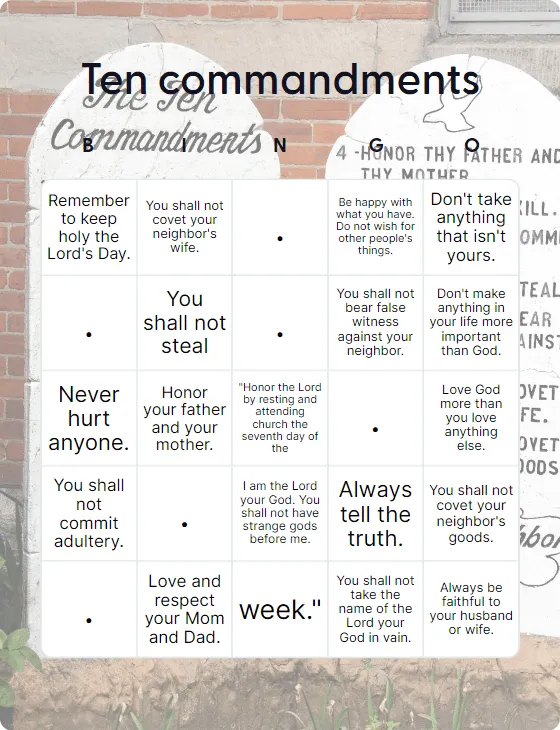 Ten commandments bingo