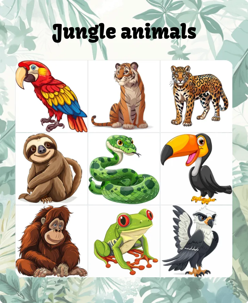 Jungle animals bingo