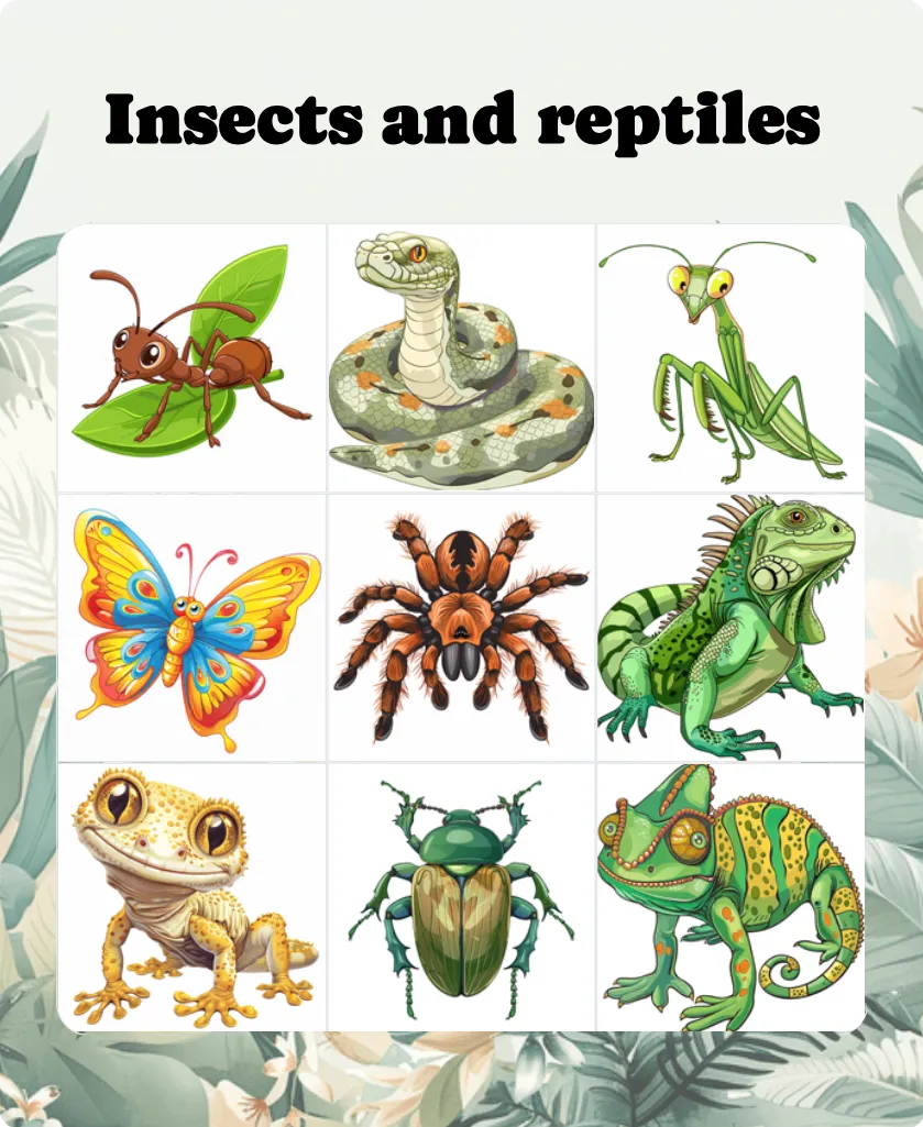 Insects and reptiles bingo