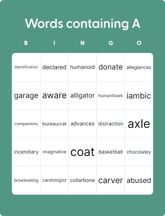 Words containing A