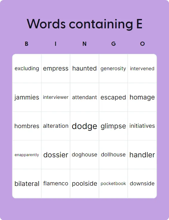 Words containing E Words containing E