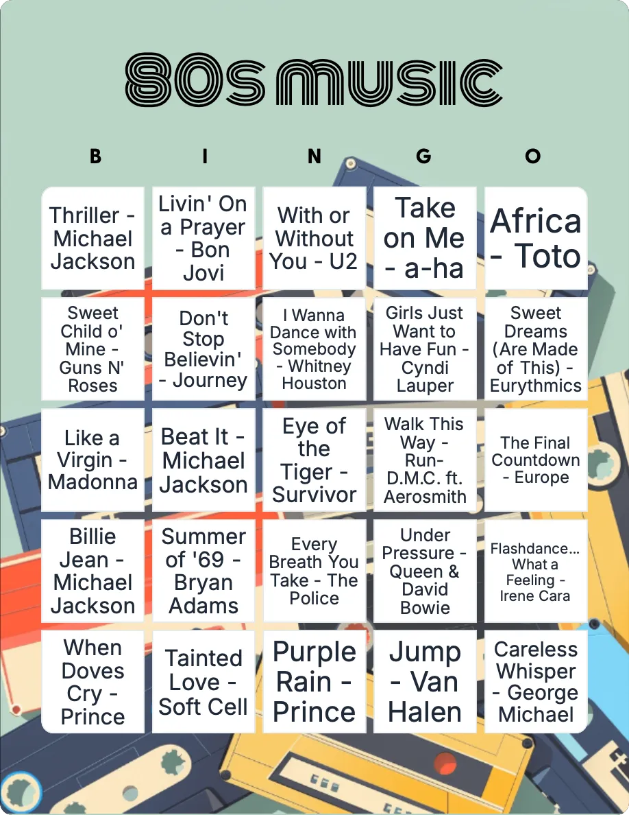 80s music bingo