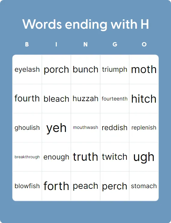 Words ending with H Words ending with H