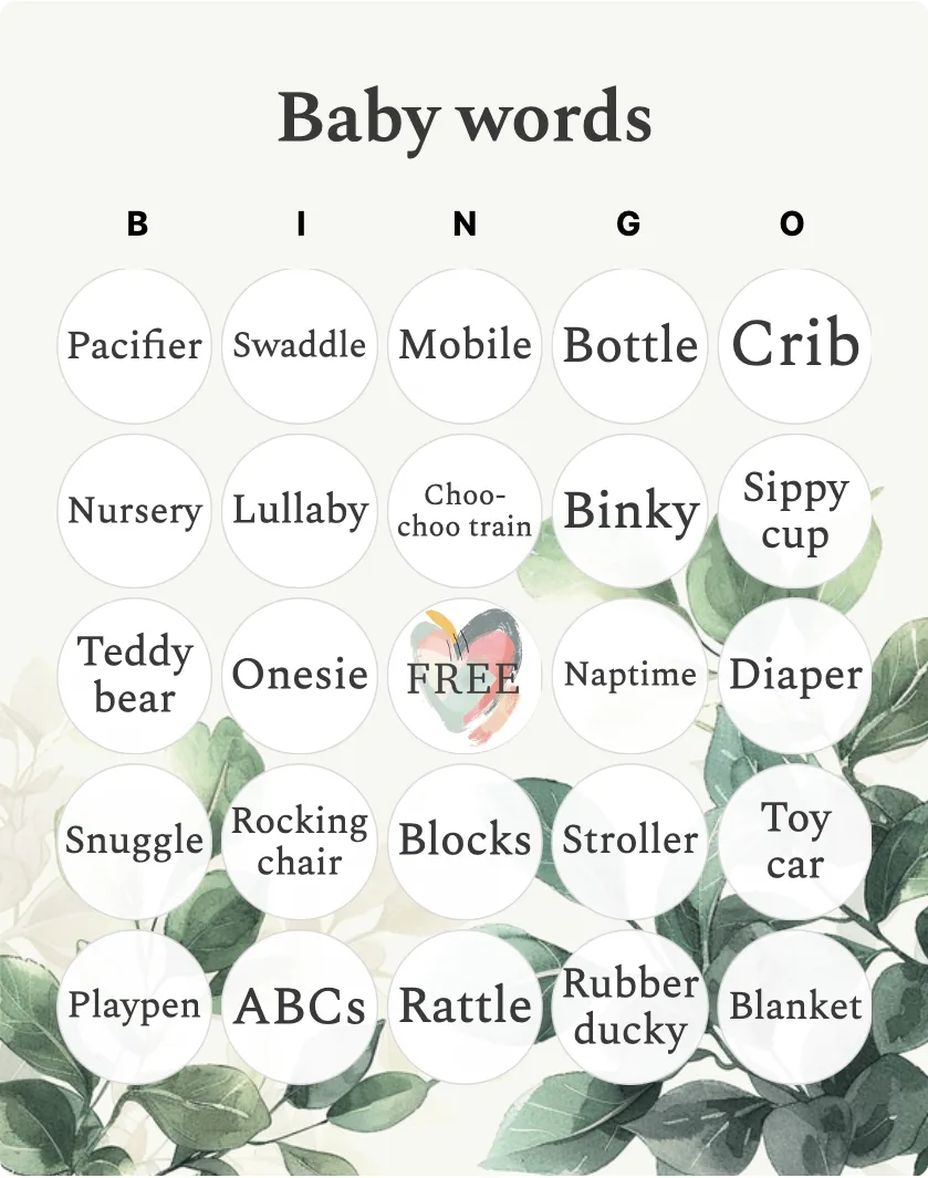 Baby words bingo