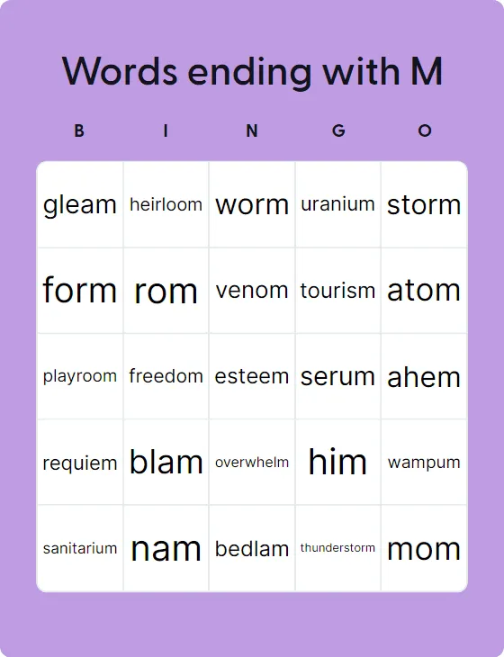 Words ending with M Words ending with M