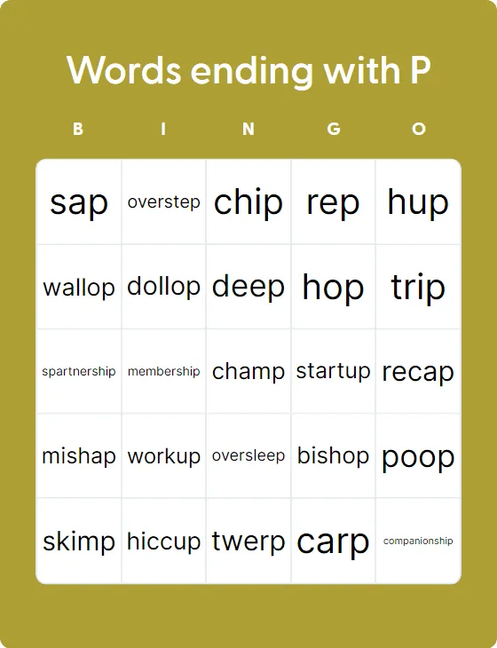 Words ending with P Words ending with P