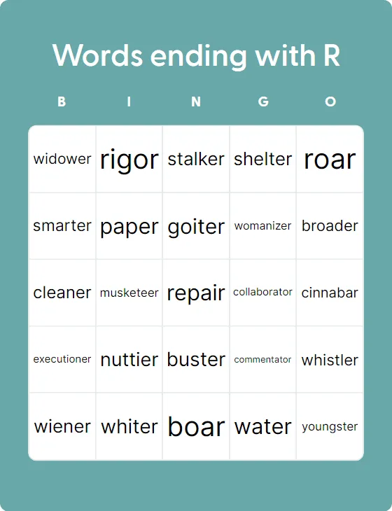 Words ending with R