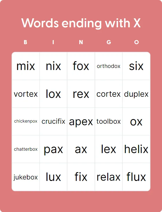 Words ending with X