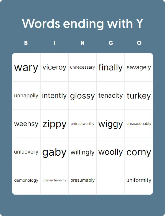 Words ending with Y Words ending with Y