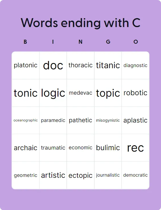 Words ending with C