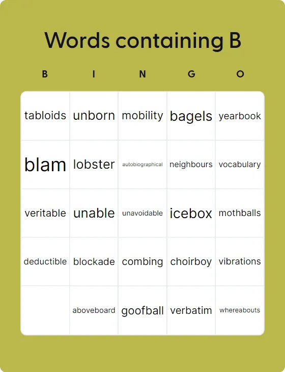 Words containing B