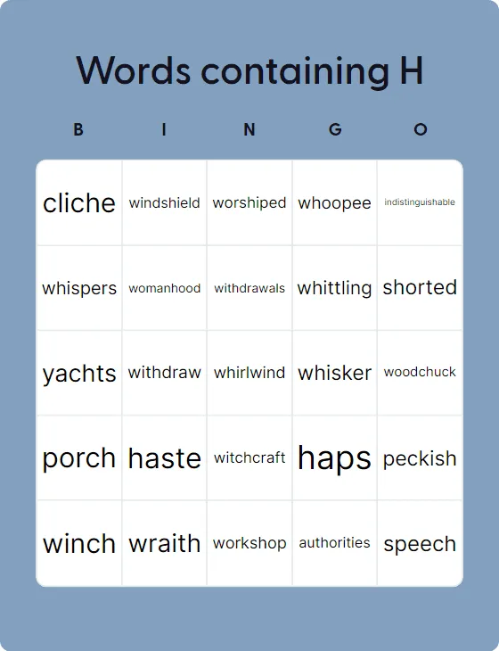 Words containing H Words containing H