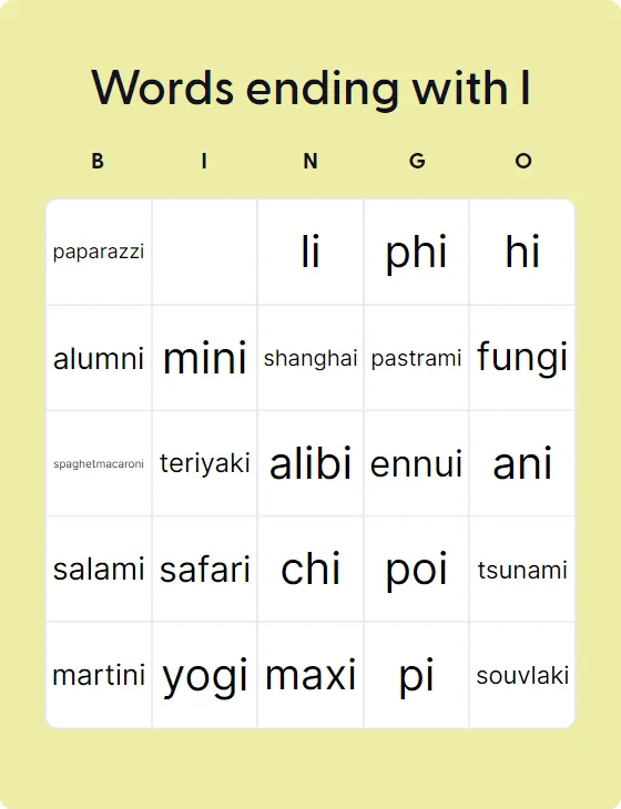 Words ending with I Words ending with I