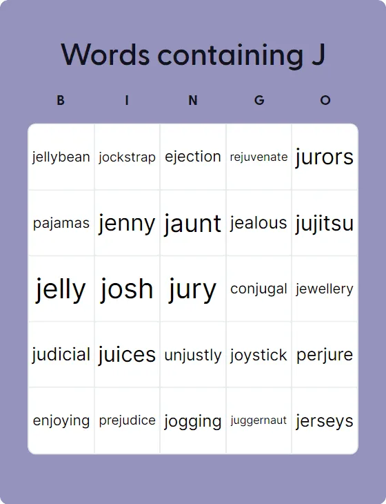Words containing J
