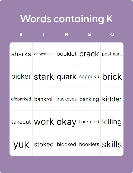 Words containing K