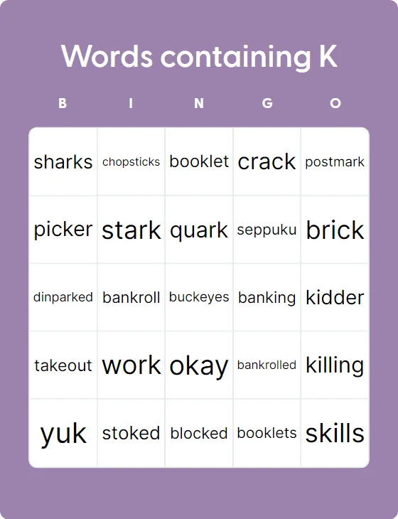 Words containing K Words containing K