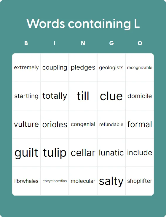 Words containing L Words containing L