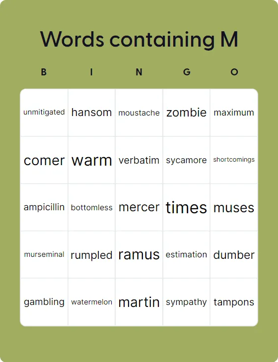 Words containing M