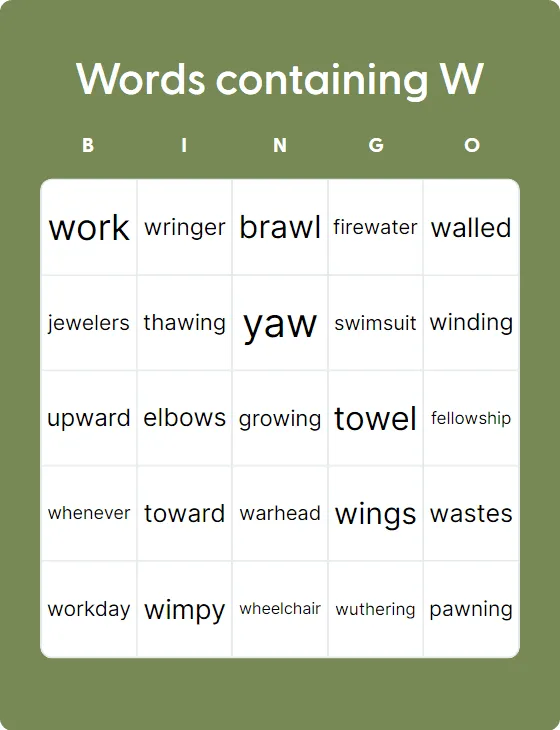 Words containing W