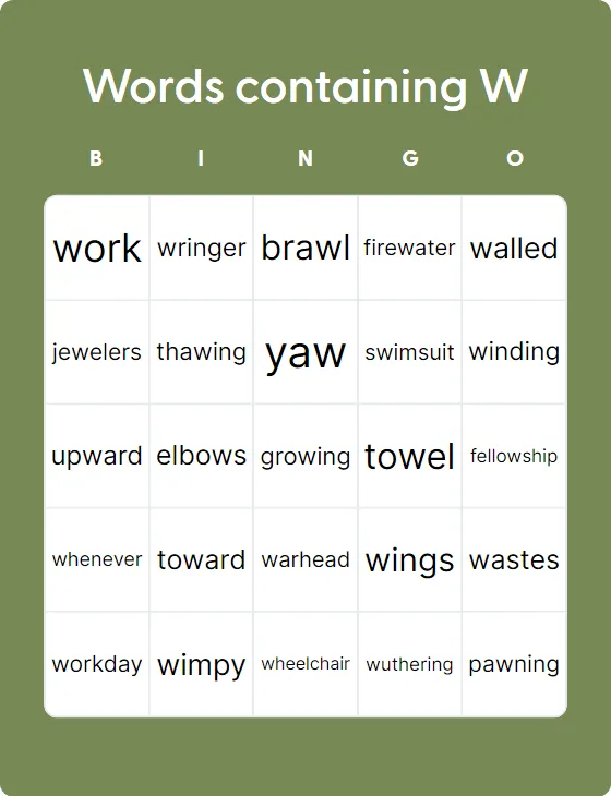Words containing W Words containing W