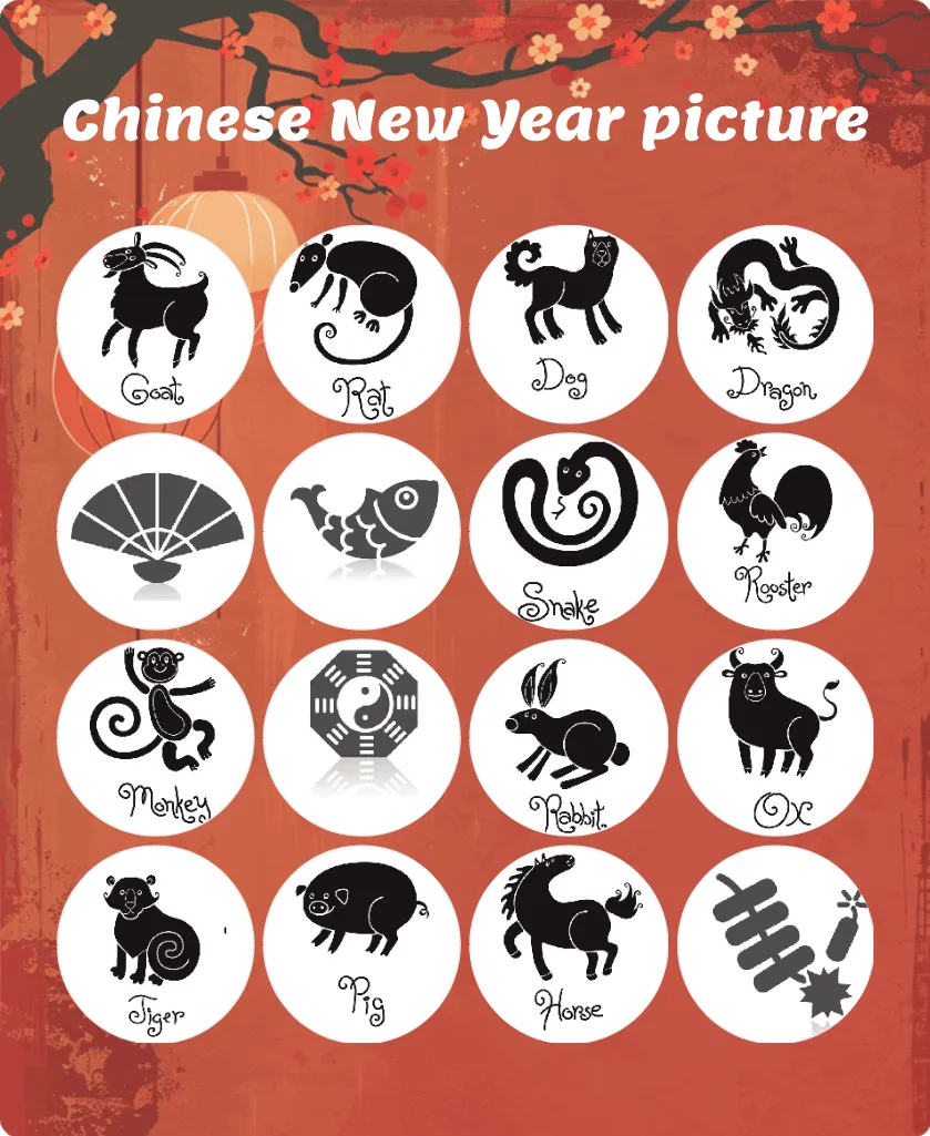 Chinese New Year picture bingo card template