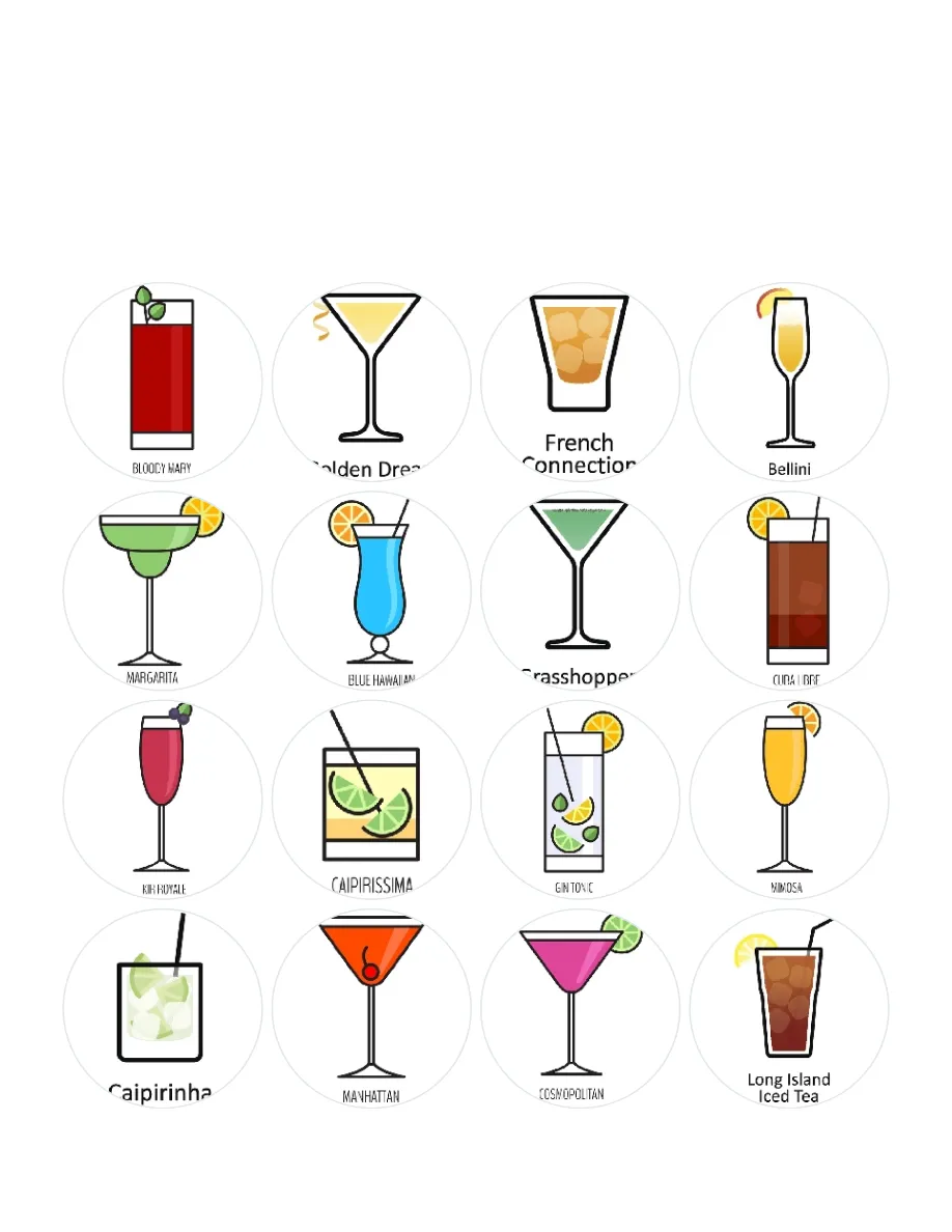 Summer cocktails bingo card template