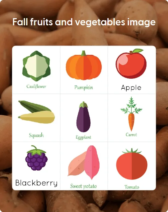 Fall fruits and vegetables image bingo