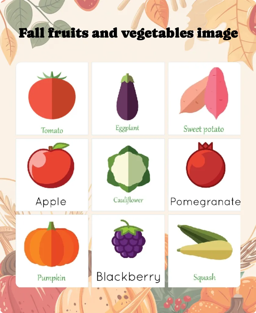 Fall fruits and vegetables image bingo