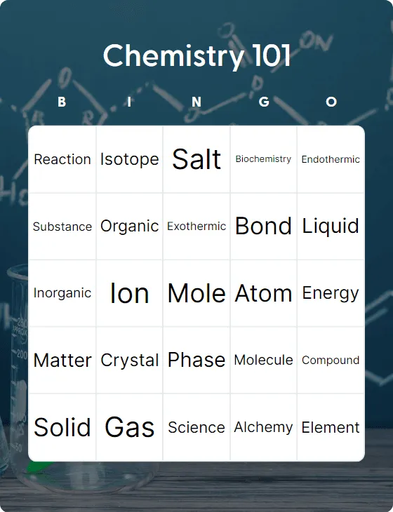 Chemistry 101 bingo
