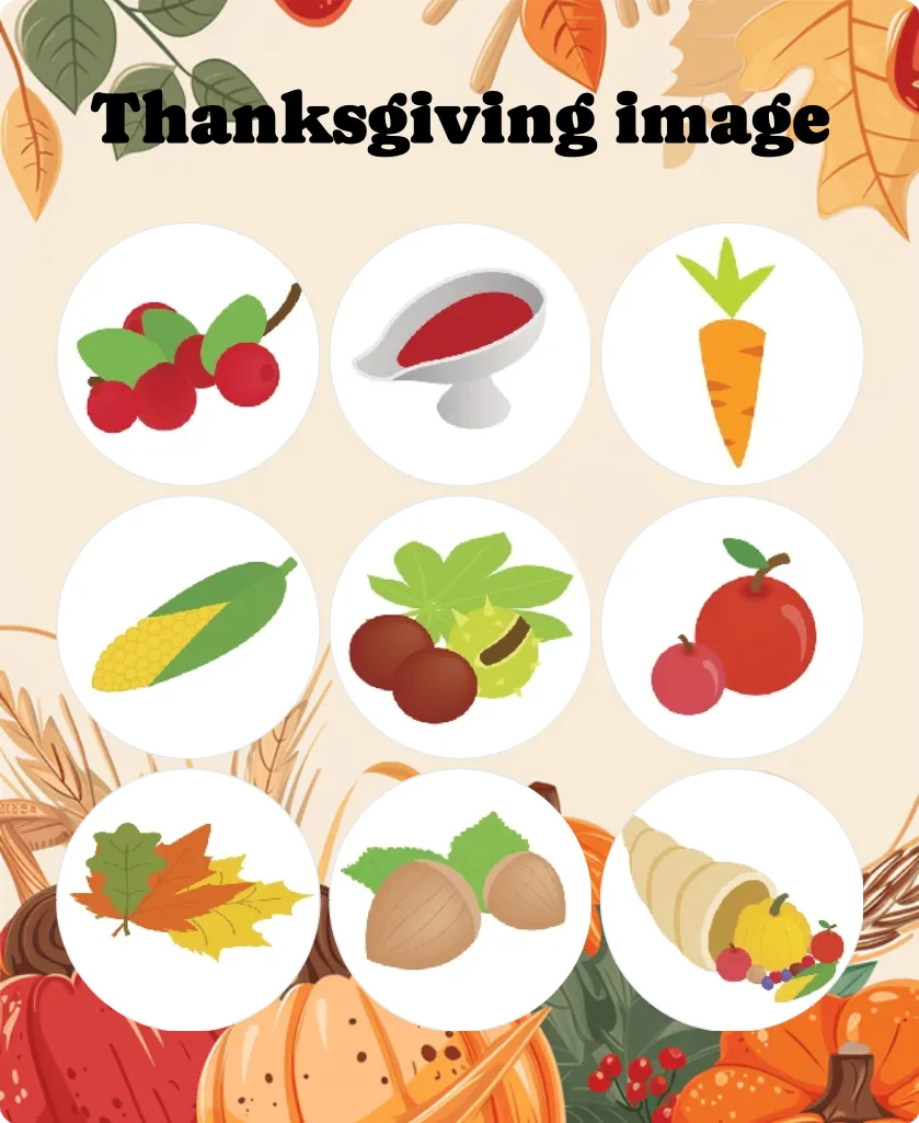 Thanksgiving image bingo card template