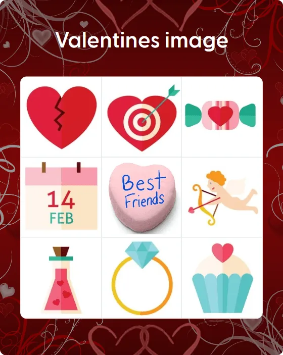 Valentines image bingo
