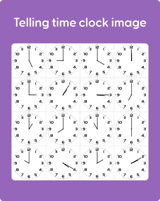 Telling time clock image bingo