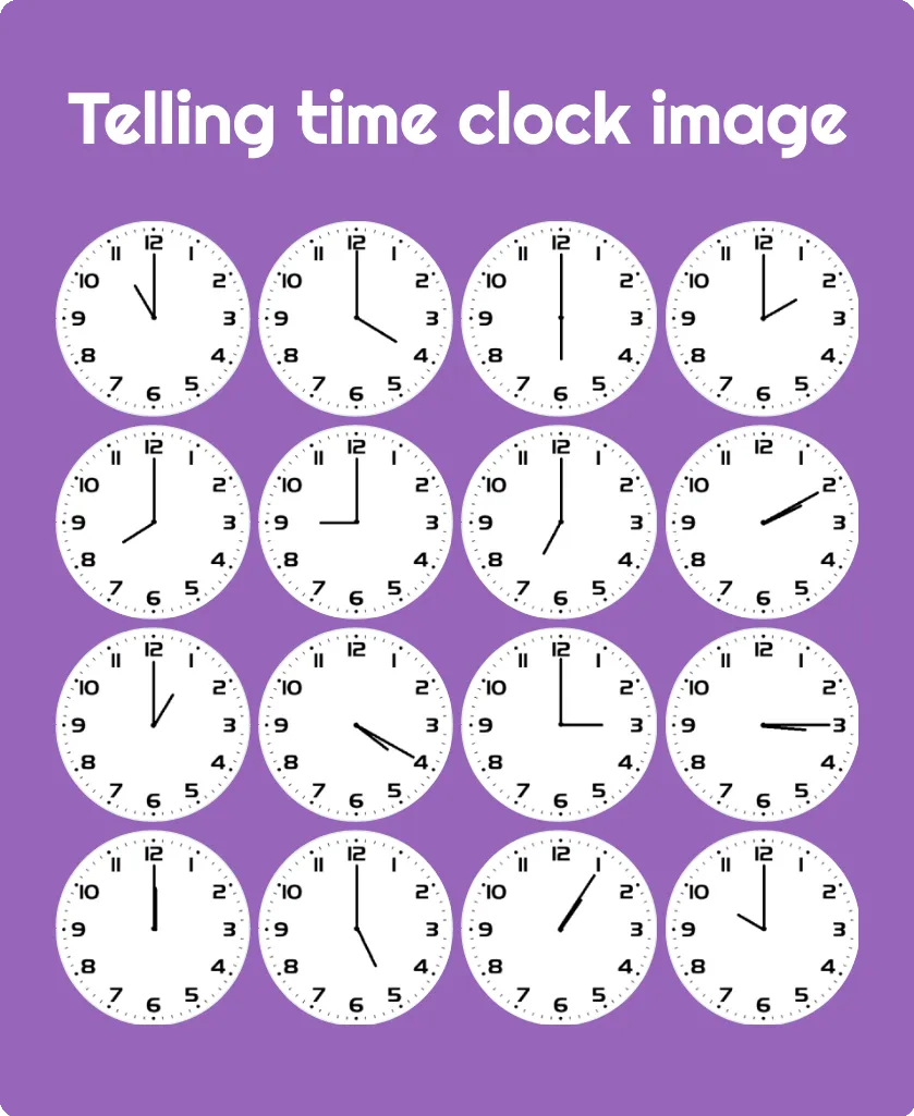 Telling time clock image bingo