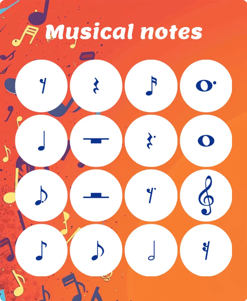 Musical notes bingo card template