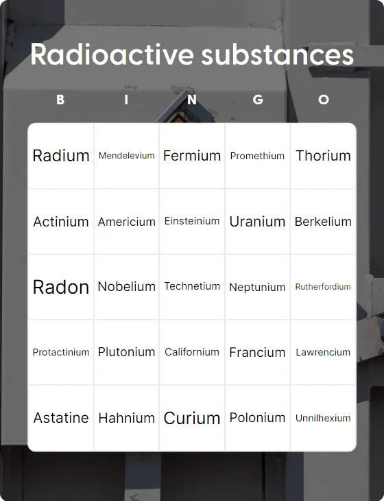 Radioactive substances bingo