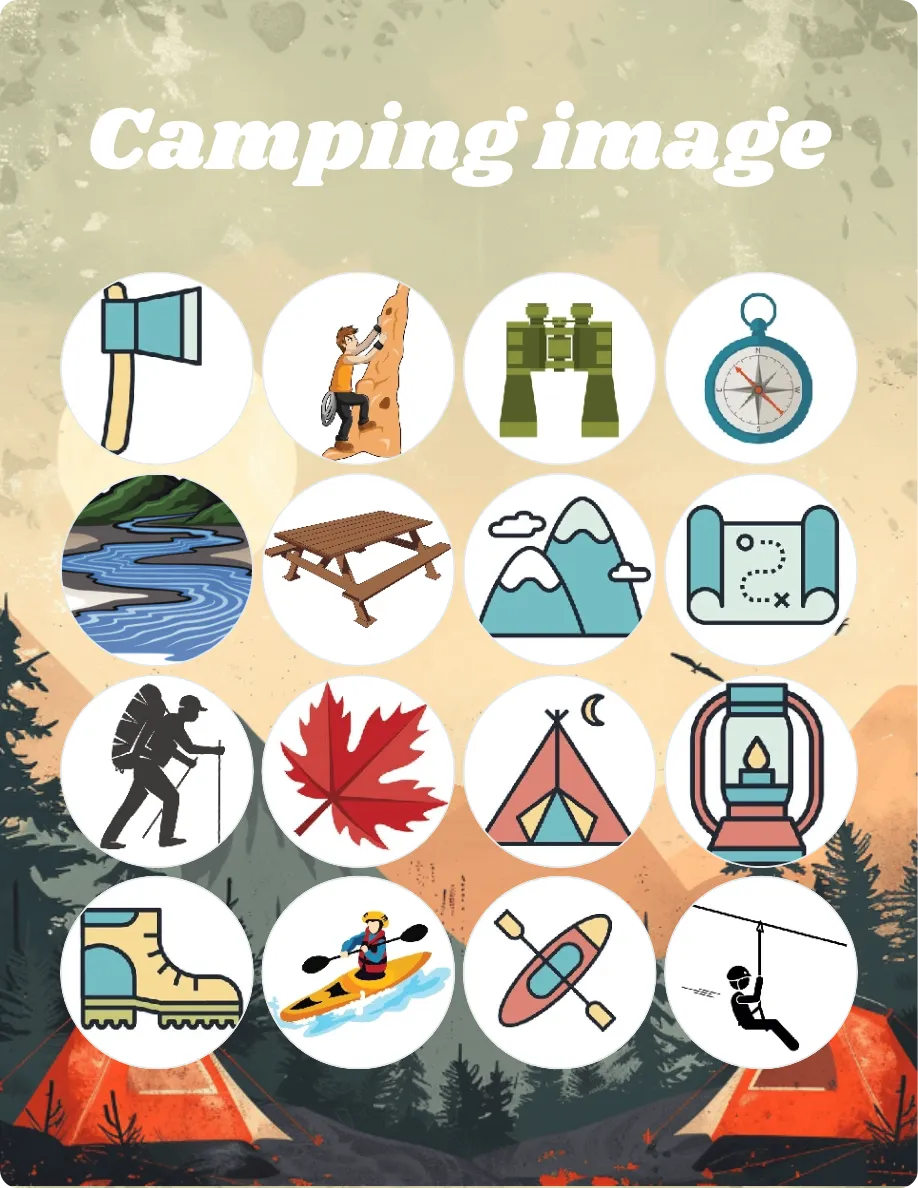 Camping image bingo card template