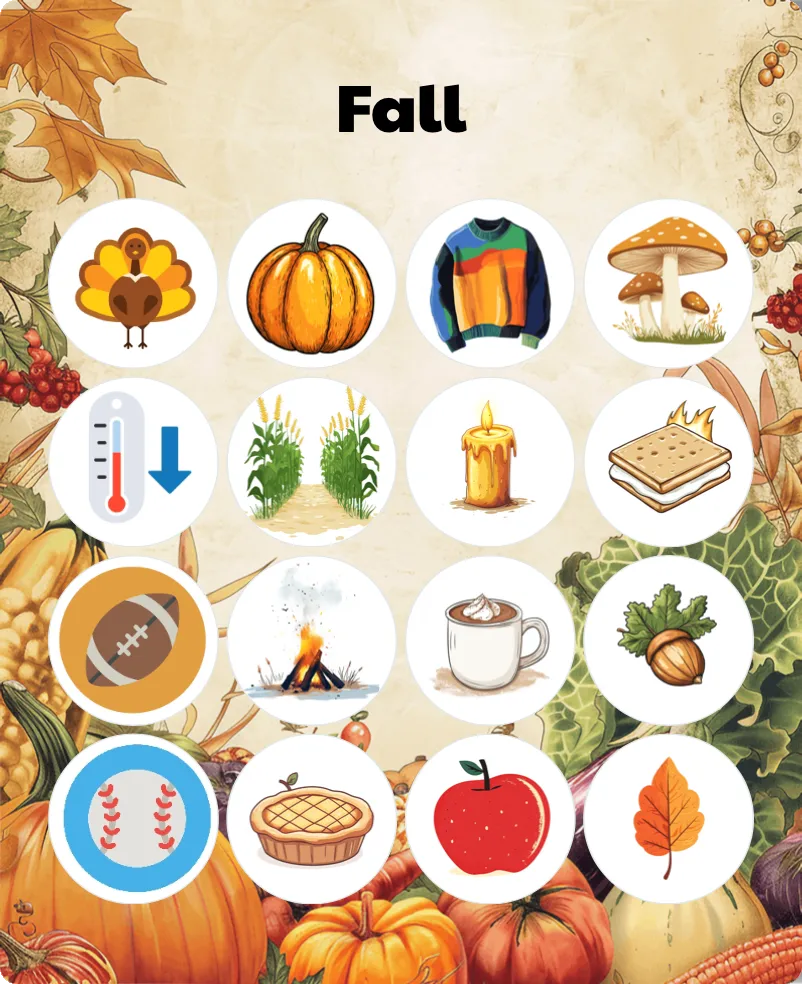 Fall / autumn bingo card template