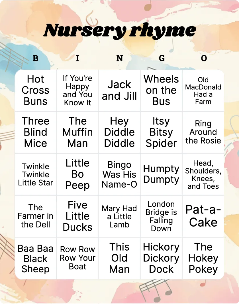 Nursery rhyme bingo