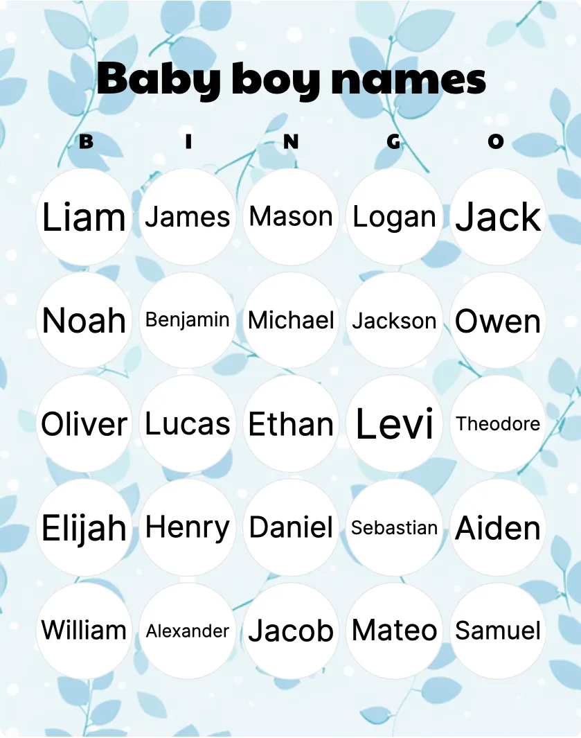 Baby boy names bingo