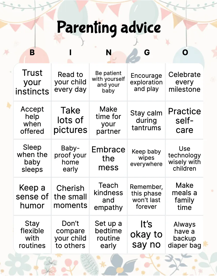 Parenting advice bingo
