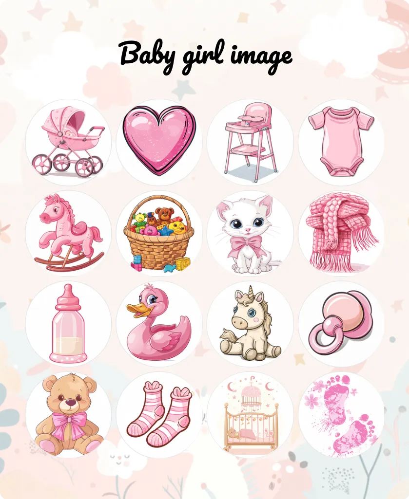 Baby girl image bingo card template