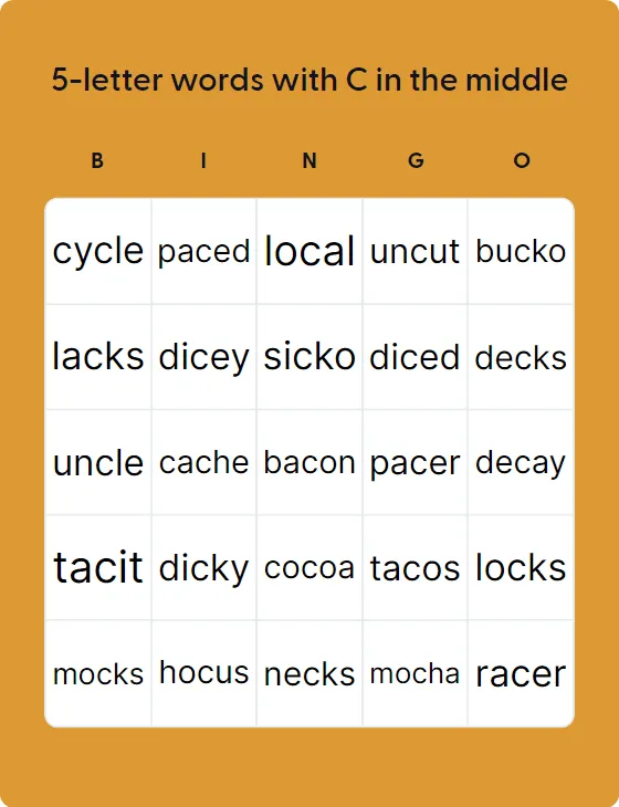 5-letter words with C in the middle