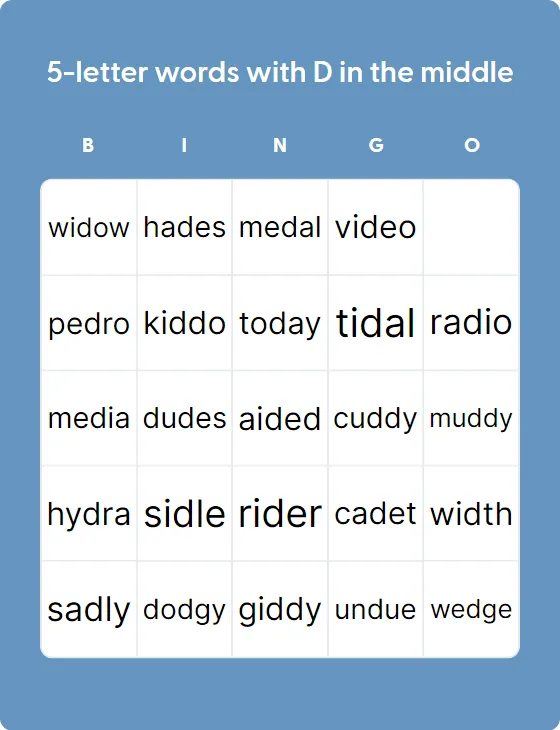 5-letter words with D in the middle 5-letter words with D in the middle