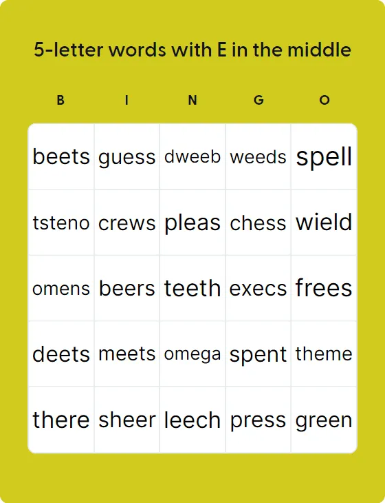 5-letter words with E in the middle