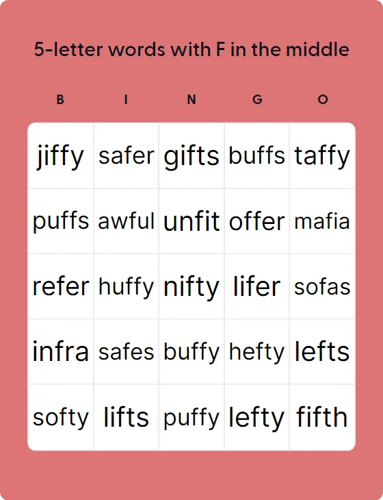 5-letter words with F in the middle 5-letter words with F in the middle